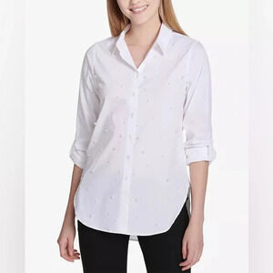 NWT Calvin Klein Imitation Pearl Button-Up Shirt